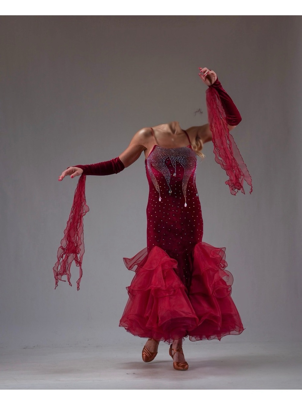 Red Sequin Mermaid Standard/Ballroom Dress with Ruffled Hem